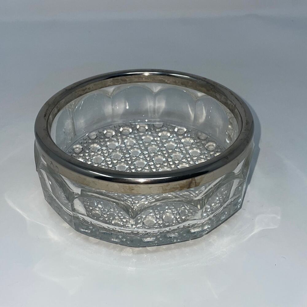 Vintage EAPG bowl with silver plate rim